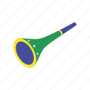brazil, fan, instrument, isometric, sound, trumpet, vuvuzela