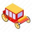 baby, carriage, cartoon, gold, isometric, red, wedding