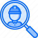builder, building, construction, helmet, magnifier, repair, search