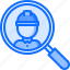 builder, building, construction, helmet, magnifier, repair, search 