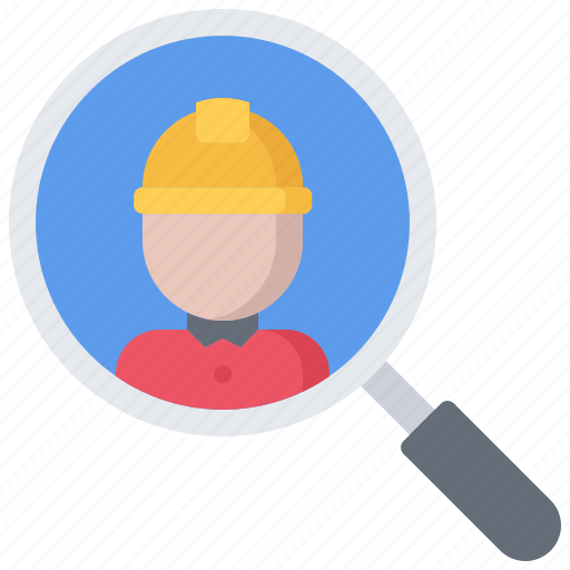 Builder, building, construction, helmet, magnifier, repair, search icon - Download on Iconfinder