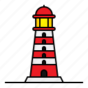 lighthouse, building, beach, sea
