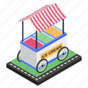ice cream cart, ice cream stall, ice cream stand, kiosk, street vending 