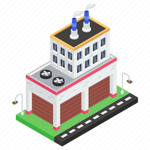 Factory building, industry, manufacturer, mill, power plant icon - Download on Iconfinder