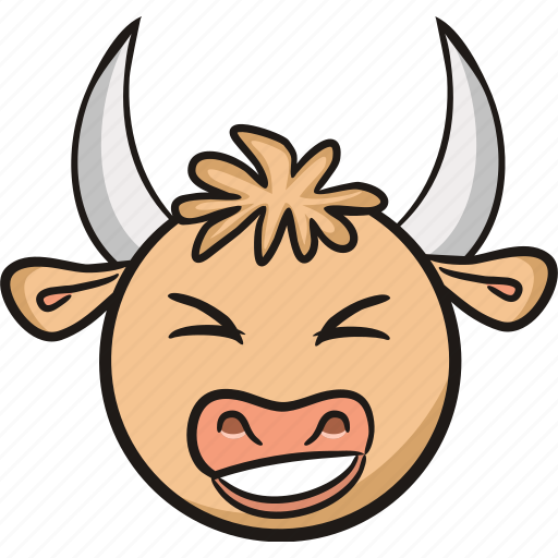 Bull, cute, animal, cow, emoji, laugh icon - Download on Iconfinder