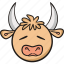 emoticon, bull, animal, face, cow, emoji, sad