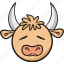 emoticon, bull, animal, face, cow, emoji, sad 