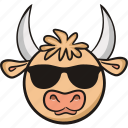 bull, cute, animal, cow, emoji, sunglasses, boss