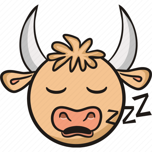 Bull, cute, animal, cow, emoji, sleep icon - Download on Iconfinder