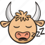 bull, cute, animal, cow, emoji, sleep 