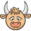 emoticon, bull, animal, cow, emoji, sad 