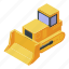 bulldozer, cartoon, construction, isometric, technology, tractor, yellow 