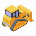 bulldozer, cartoon, construction, isometric, scoop, shovel, yellow