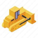 bulldozer, car, cartoon, construction, isometric, technology, tractor