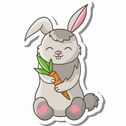 Bunny, rabbit, sticker, happy, easter, carrot sticker - Download on Iconfinder