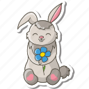bunny, rabbit, sticker, happy, easter, flower