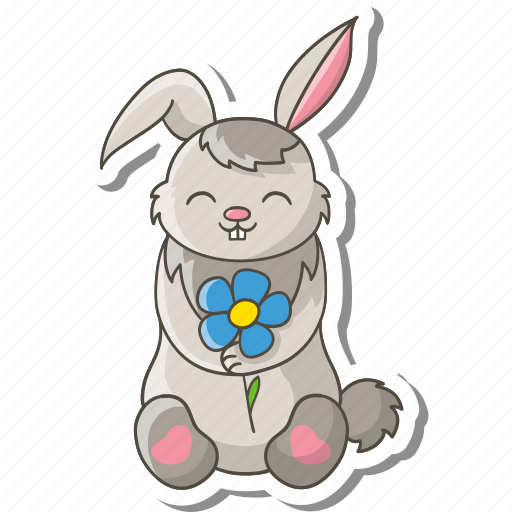 Bunny, rabbit, sticker, happy, easter, flower sticker - Download on Iconfinder