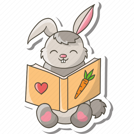 Bunny, rabbit, sticker, happy, easter, book, carrot sticker - Download on Iconfinder