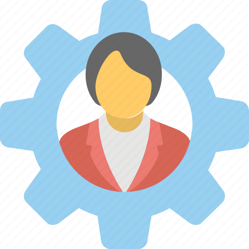 Business management, businesswoman, industrialist, project management, technical gear icon - Download on Iconfinder