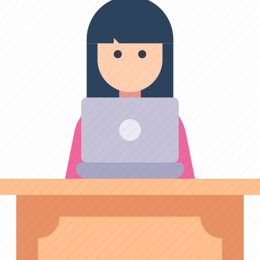 Computer, desk, female, laptop, woman, workspace icon - Download on Iconfinder