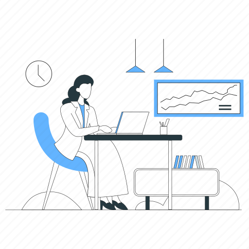 Working, chart, desk, employee illustration - Download on Iconfinder