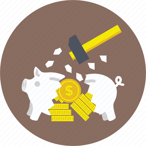Broken piggy bank, financial crisis, hammer breaking piggy, piggy bank hammer, smashed piggy bank icon - Download on Iconfinder