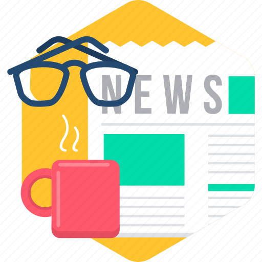 Media, morning, news, newspaper, spects, tea, drink icon - Download on Iconfinder