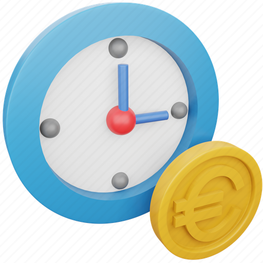 Euro, coin, business, finance, currency, money, time 3D illustration - Download on Iconfinder