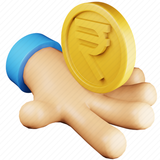 Coin, business, finance, rupee, currency, money, hand 3D illustration - Download on Iconfinder