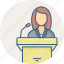speaker, announcement, assembly, female, girl, lecture 