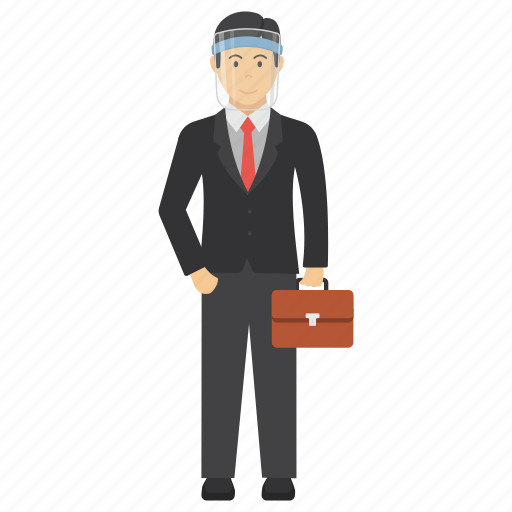 Briefcase, businessman, client, employee, worker, face shield, face visor icon - Download on Iconfinder
