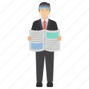 businessman, learning, manager, newspaper, reading, face shield, face visor