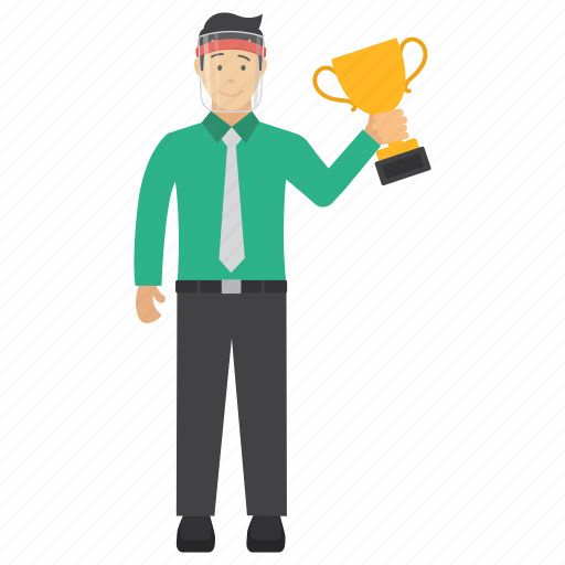 Cup, employee, victory, winner, face shield, face visor, promoton icon - Download on Iconfinder