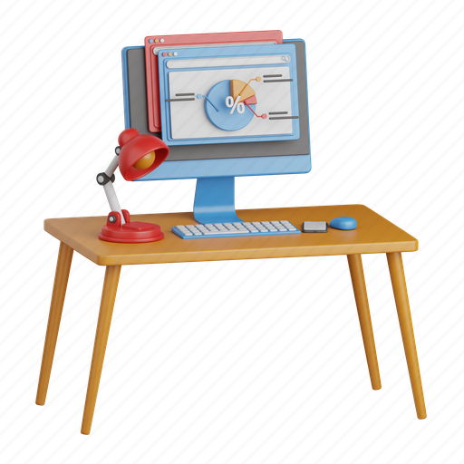 Workplace, office, computer, desk, desktop, workspace, freelance 3D illustration - Download on Iconfinder