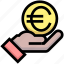 business, coin, euro, financial, give, hand, money 