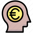brain, business, coin, euro, financial, head, money