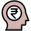 brain, business, coin, financial, head, money, rupee 
