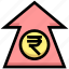 arrow, business, financial, money, rupee, send, up 