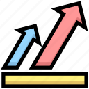 arrows, business, financial, graph, stats, up