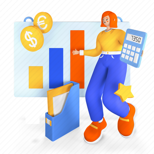 Girl, accountant, statistics, finance 3D illustration - Download on Iconfinder