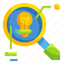 bulb, business, creative, data, idea, magnifying, research