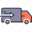 conveyance, delivery, dispatch, dispensation, distribution, shipment, truck 