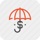 currency, insurance, money, protection, safety, security, umbrella
