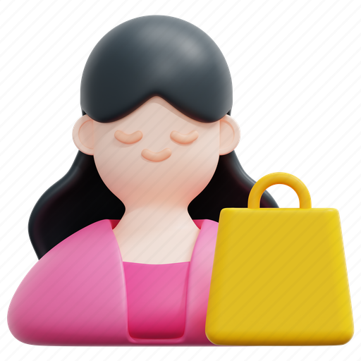 Customer, business, model, avatar, woman, bag, buyer 3D illustration - Download on Iconfinder