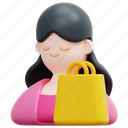 customer, business, model, avatar, woman, buyer, bag, 3d 