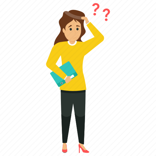Business manager scratching head, confused businesswoman, hard decision making, thinking businesswoman, thinking businesswoman character illustration - Download on Iconfinder