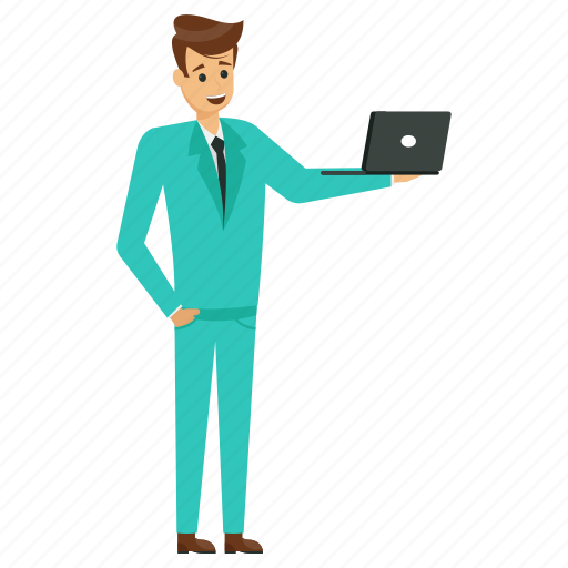 Business character, businessman in office, businessman using notebook, businessman with laptop, businessman working on macbook illustration - Download on Iconfinder