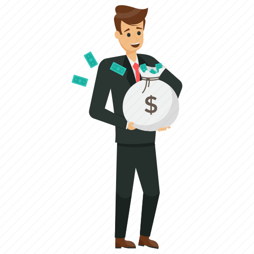 Business profit, businessman holding money bag, investor, rich businessman, wealthy businessperson illustration - Download on Iconfinder