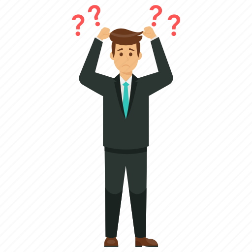 Businessman scratching head, confused businessman, hard decision making, thinking business character, thinking businessman illustration - Download on Iconfinder