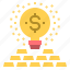lightbulb, gold, business, dollar, finance, idea, investment, light, money 